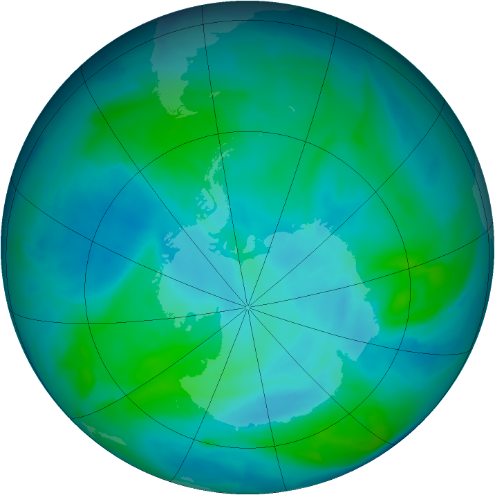 Antarctic ozone map for 15 February 2013